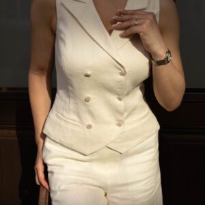SORE - Vesta eleganta Ivory din In - Croiala Cambrata
